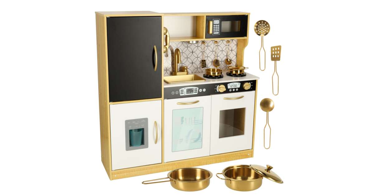 Luxuriöse Kinderküche aus Holz, Eisspender, Kreide, LED