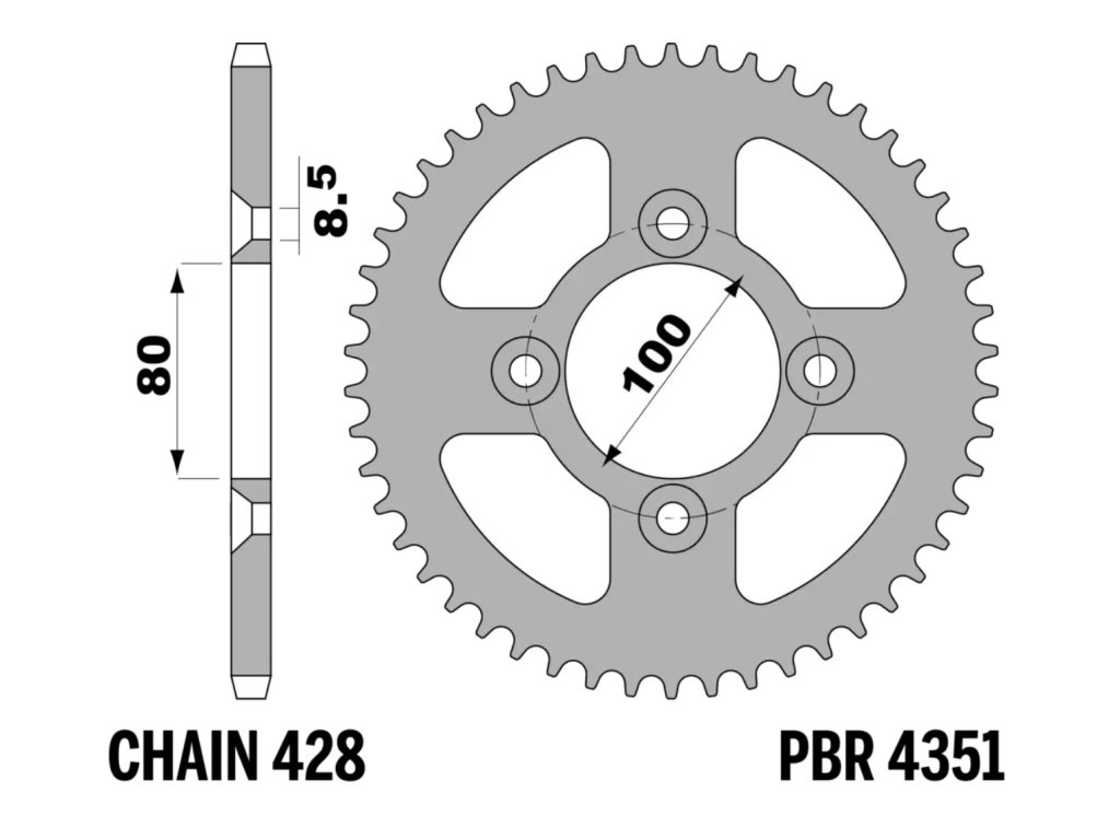 Rozeta ocelová PBR Sprockets pro AJP/ HONDA 100/ 125 CRF/XR mod.428