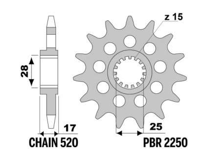 Sekundární řetězové kolečko PBR Sprockets pro DUCATI 899/955/959/998/1199/1299/1100 V4/ Panigale mod.520 RACING