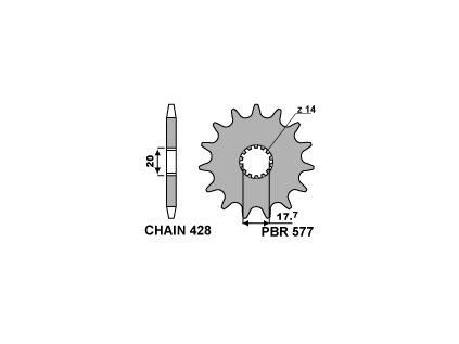 Sekundární řetězové kolečko PBR Sprockets pro DERBI GPR/ KAWASAKI/ MZ/ YAMAHA 80/85/125/200/250 mod.428