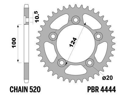 Rozeta ergalová PBR Sprockets pro DUCATI SCRAMBLER 400/800/1100/ SBK 749/HYPERMOTARD 698 MONO/ Monster 797/ Monster 821/ Monster 937/ Panigale 899/ SBK 999 mod.520
