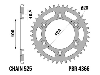 Rozeta ocelová PBR Sprockets pro DUCATI 916/ 944/ 1000/ ST2/ ST3/ ST4/ Monster S4/ Sport/ GT/ Supersport mod.525