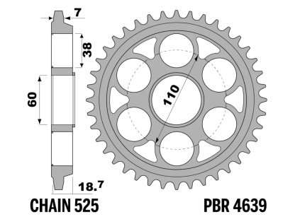 Rozeta ocelová temperovaná PBR Sprockets pro DUCATI Panigale 1199/ 1299/ V4S/ Streetfighter V4S/ Monster 1200 mod.525