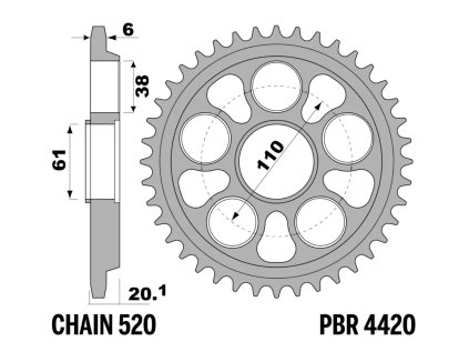 Rozeta ergalová PBR Sprockets pro MV AGUSTA 750 F4/ BRUTALE 2001 - 2004 mod.520 RACING