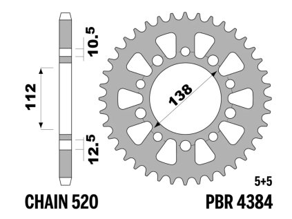 Rozeta ocelová PBR Sprockets pro HONDA CB/ CBR/ CBR-R/ CB-F/ HORNET/ CT/ CTX/ NT / FORZA/ INTEGRA/ NC/ X-ADV/  500/600/650/700/750/900/1000/ YAMAHA YZF-R6/ YF-R1/ MT-09 mod.520