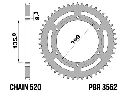 Rozeta ocelová PBR Sprockets pro Aprilia 125/650/ BETAMOTOR 240/350/ BMW 313/650/ FANTIC 200/403/ GILERA 125/500/ HUSQVARNA 650/701 mod. 520