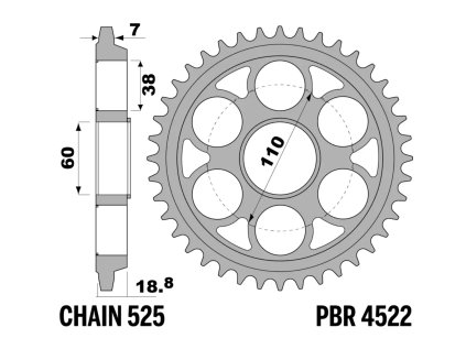 Rozeta ocelová temperovaná PBR Sprockets pro DUCATI 1098/ 1198/ Streetfighter 1099/ DIAVEL V4/ DIAVEL 1200/ 1260 mod.525