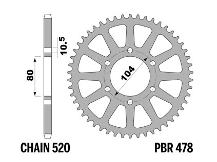 Rozeta ocelová PBR Sprockets pro CF MOTO NK/ CL-X/ NT, KAWASAKI Z/GPZ/KLE/ZX/ZX-R/ ER/VERSYS/ VULCAN 400/550/600/650/700/750/800/900/1000 mod.520