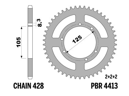 Rozeta ergalová PBR Sprockets pro Derbi 125/HM 50/MONDIAL 125/ VENT 125/Yamaha 125/Rieju 125/Malaguti 125 mod.428