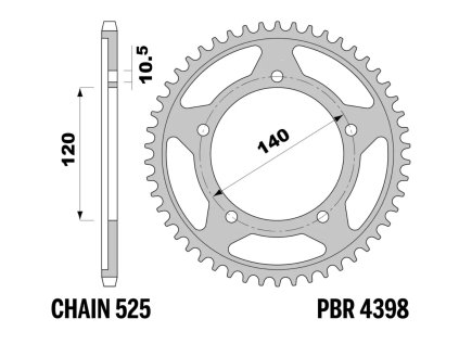 Rozeta ocelová temperovaná PBR Sprockets pro SUZUKI DL/GS/GSX-S/GSX-R/600/650/750/1000/1050/ KAWASAKI KLV 1000/ TRIUMPH 600/800/865/900 mod.525