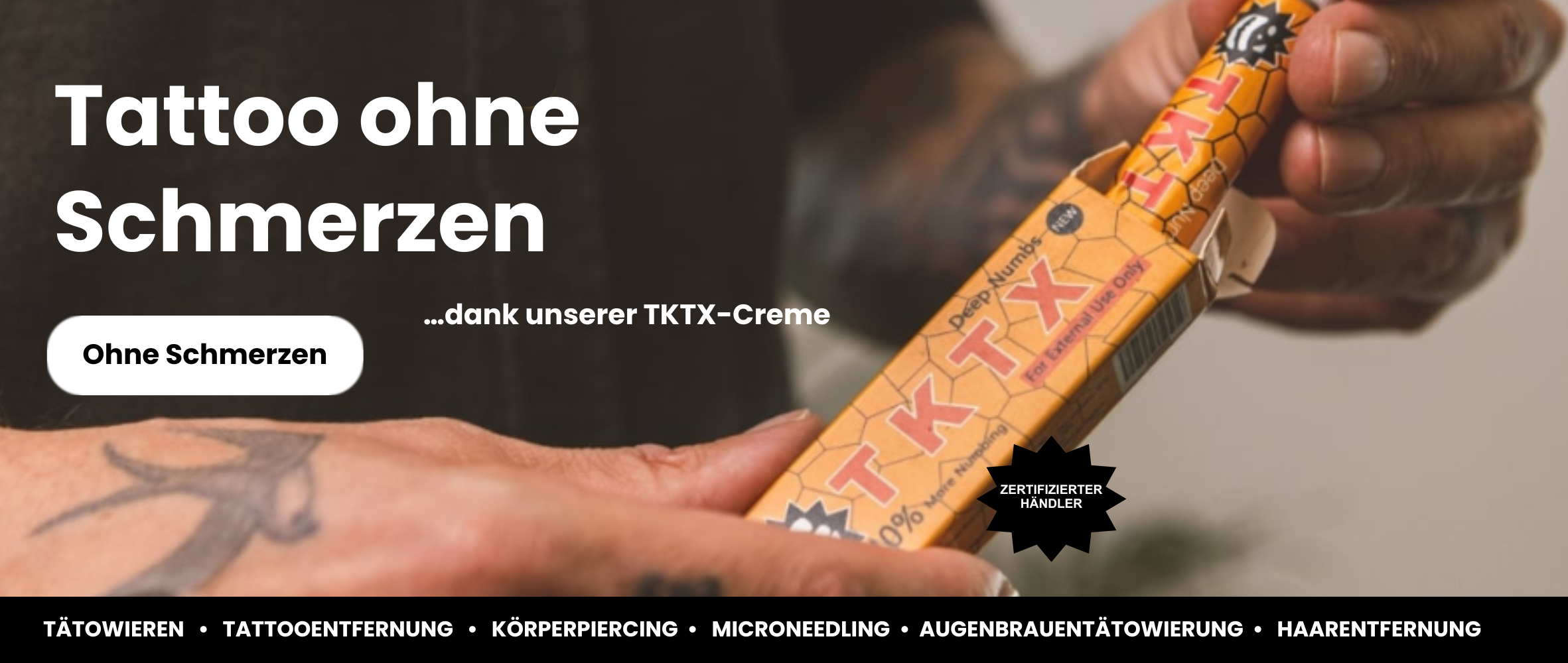 Schmerzfreies Tätowieren dank TKTX-Creme – Details zur Anwendung der TKTX-Betäubungscreme auf der Haut, zertifizierter Händler und E-Shop-Bewertung 5,0.