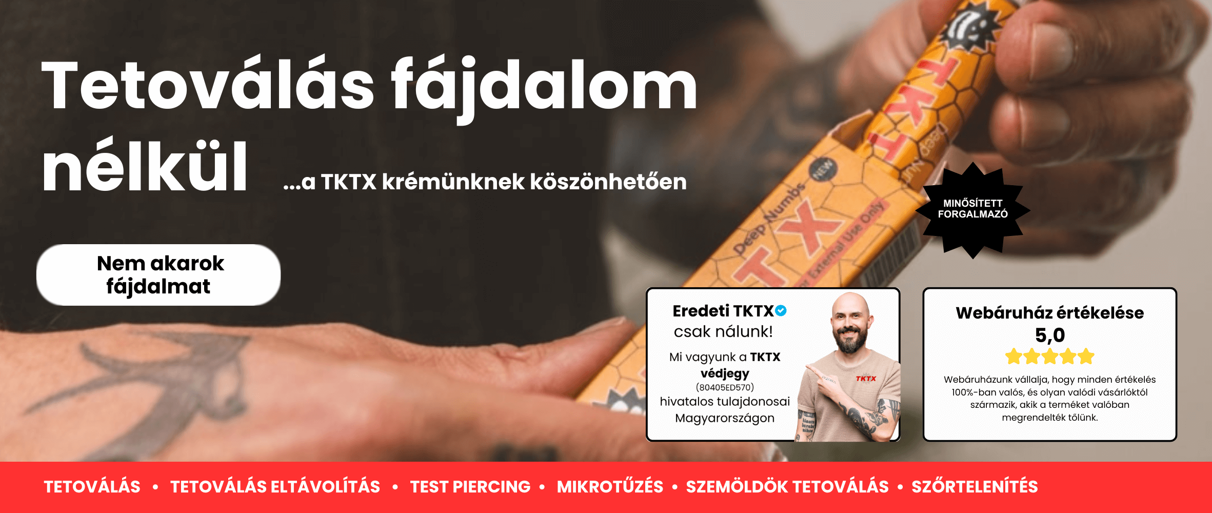 Fájdalommentes tetoválás a TKTX krémnek köszönhetően – eredeti TKTX érzéstelenítő krém alkalmazása a bőrön, megbízható forgalmazó és 5,0 értékelés.