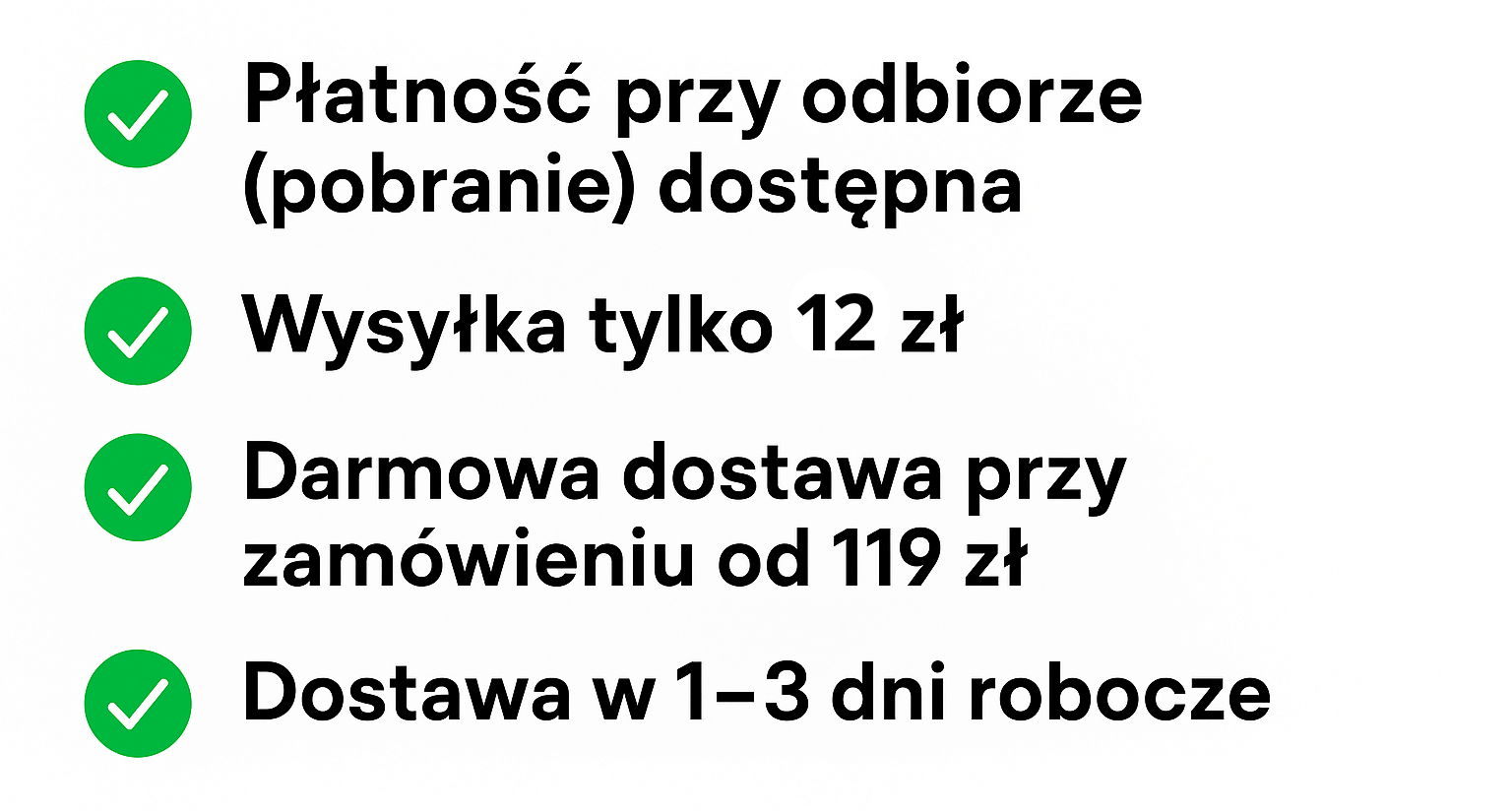 Znaki zaufania – płatność przy odbiorze dostępna, wysyłka za 12 zł, darmowa dostawa od 119 zł, doręczenie w 2–4 dni robocze.