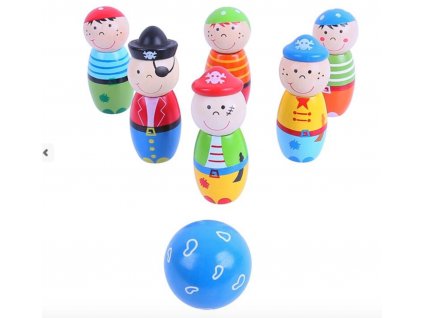 Bigjigs Toys - Dřevěné kuželky Piráti