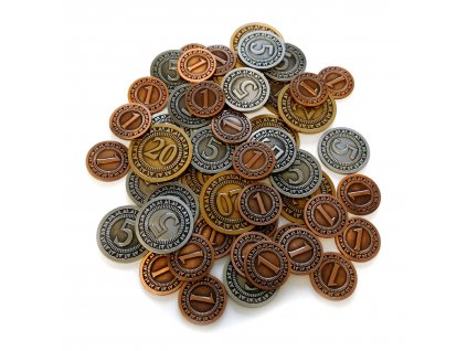 Sada univerzálních kovových mincí (50 ks)  (metal coins set, 25x 1, 15x 5 a 10x 20)