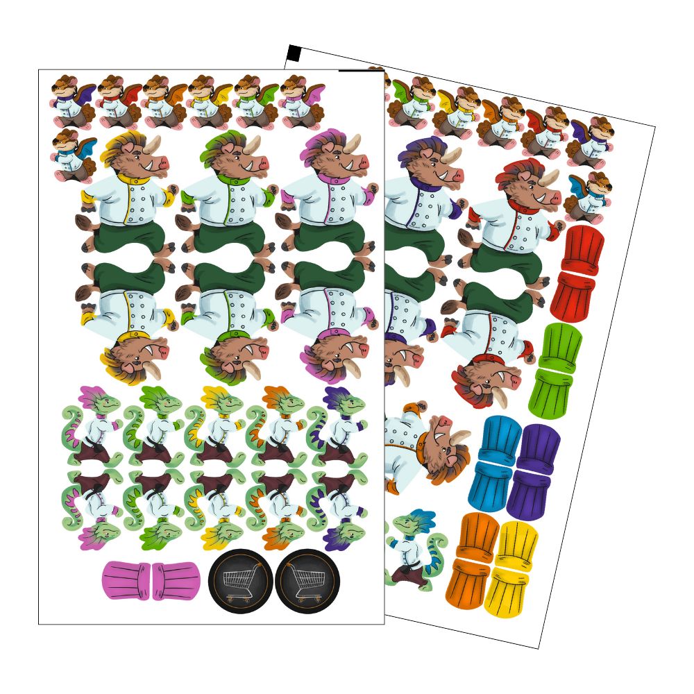 MeepleStickers Samolepky pro Zv&iacute;řec&iacute; kucht&iacute;ky + roz&scaron;&iacute;řen&iacute; &Agrave; la Carte (Critter Kitchen + &Agrave; la Carte exp. Stickers)
