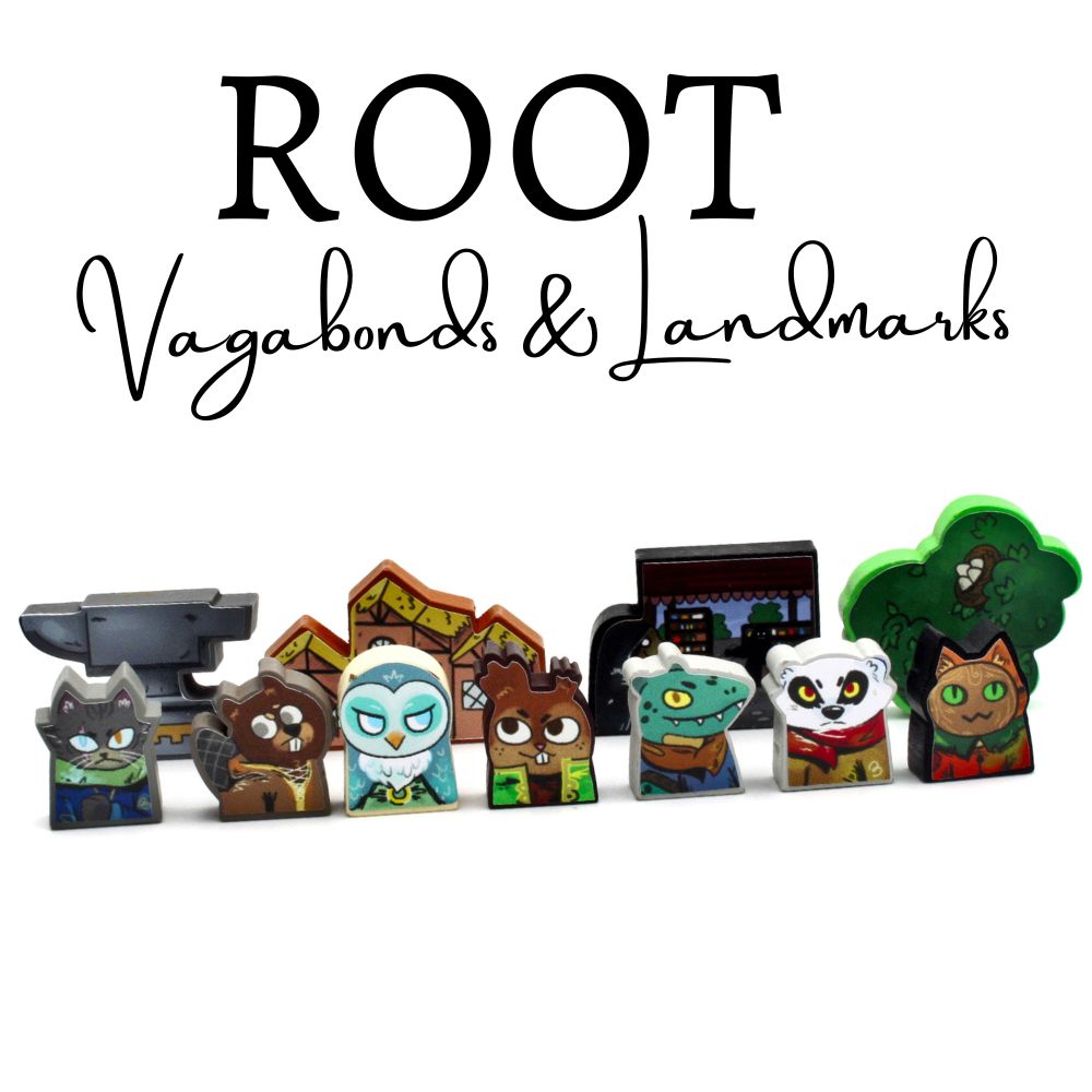 MeepleStickers Samolepky pro Root: Další Tuláci + Root: Dominanty (Root Vagabond and Landmarks Stickers)
