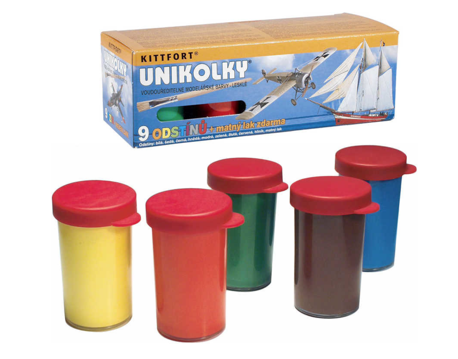 Kittfort Unikolky modelářské barvy 9 barev + matný lak