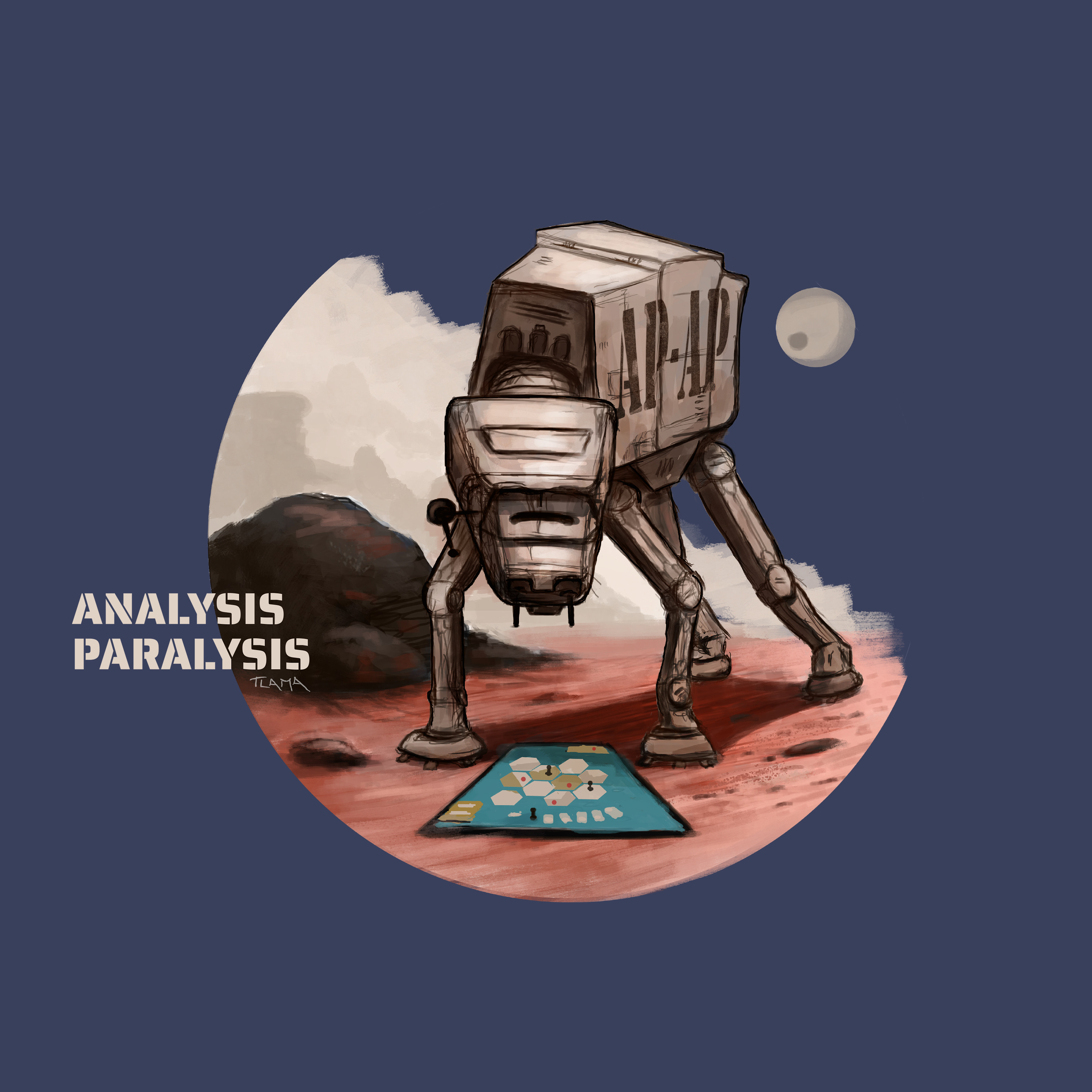 TLAMA games T-shirt "Analysis - Paralysis" Barva: Denim modrá, Velikost: M