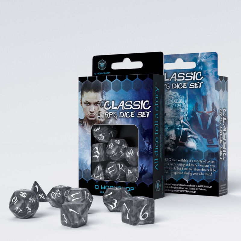 Q-Workshop Classic RPG Dice Set (7 dice) šedá / bílá