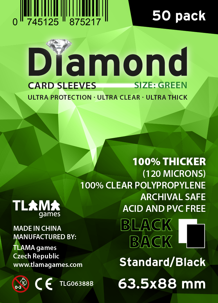 Levně TLAMA games Obaly na karty Diamond Green: Standard Black (63,5x88 mm) ČERNÉ