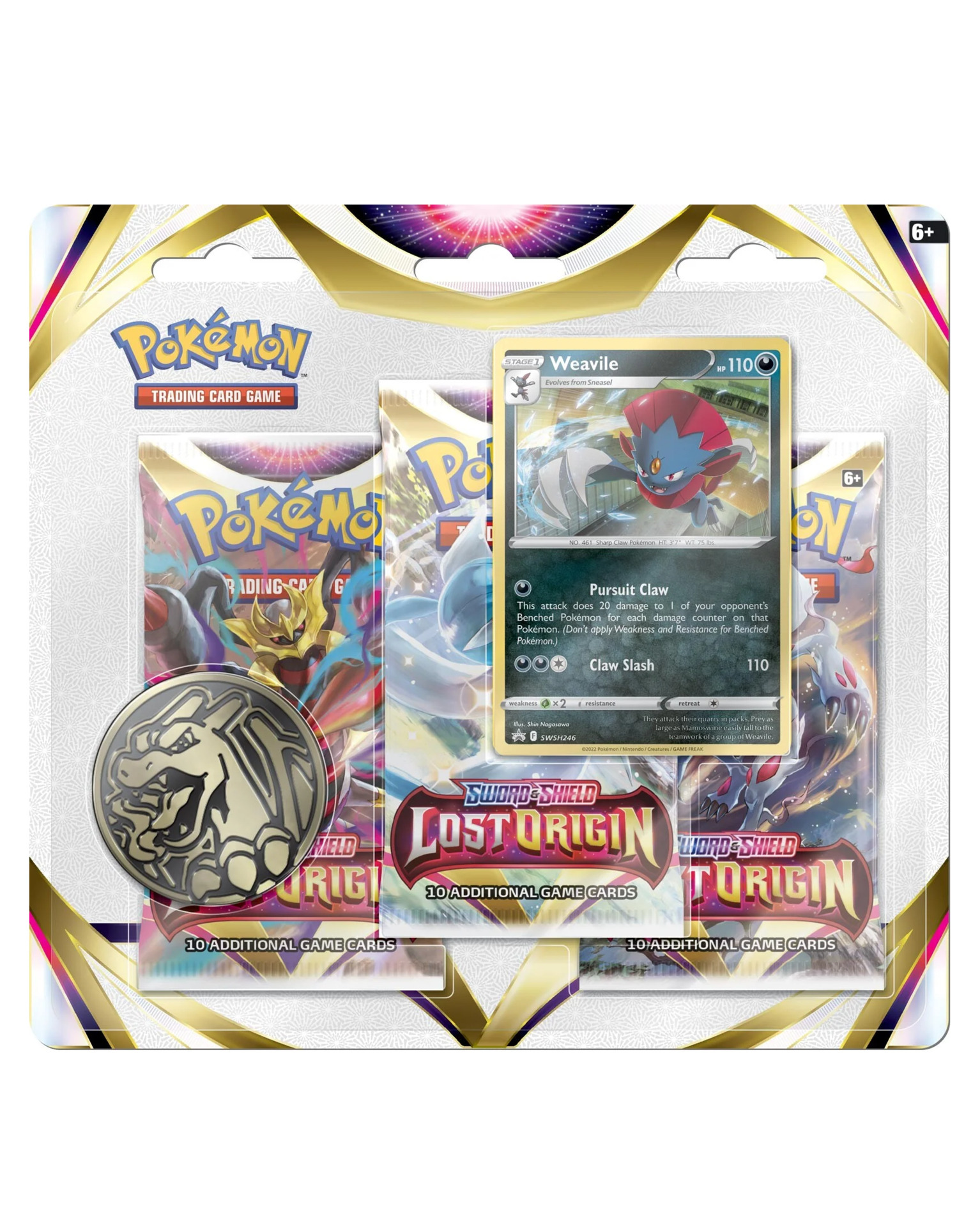 Nintendo Karetní hra Pokémon TCG: Sword & Shield Lost Origin - 3-Pack Blister booster Varianta: Weavile