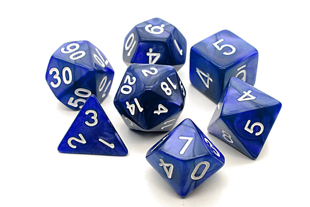 TLAMA games Sada 7 perleťových kostek pro RPG (9 barev) Barva: Tmavě modrá (D4, D6, D8, 2x D10, D12, D20 - dice set)