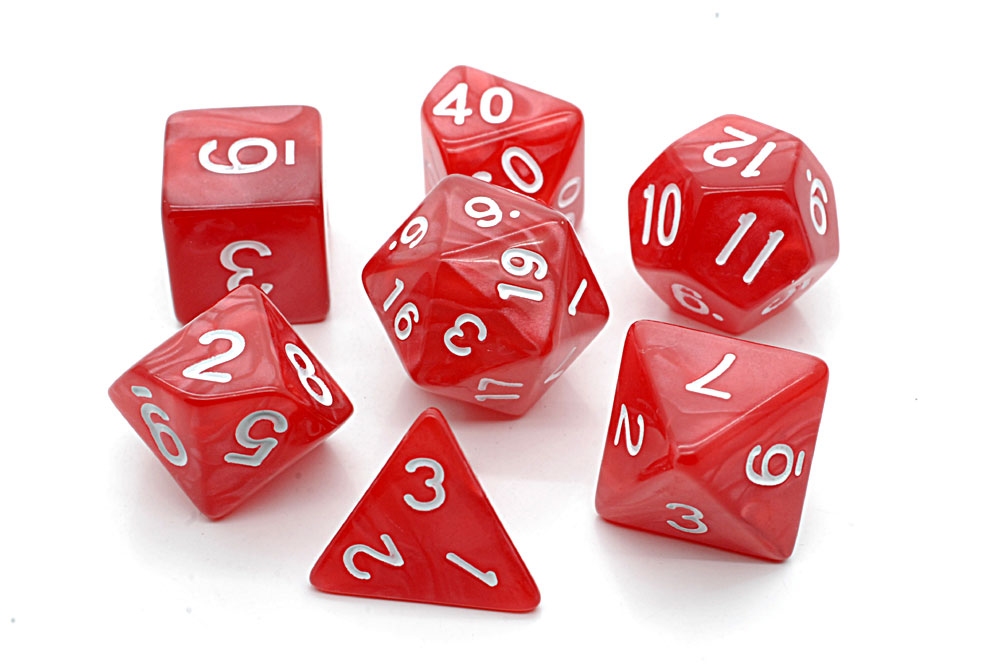 TLAMA games Sada 7 perleťových kostek pro RPG (9 barev) Barva: Červená (D4, D6, D8, 2x D10, D12, D20 - dice set)