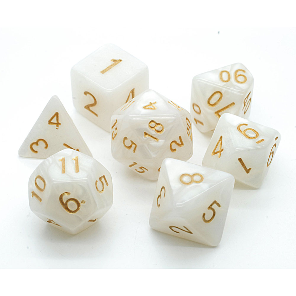 TLAMA games Sada 7 perleťových kostek pro RPG (9 barev) Barva: Bílá (D4, D6, D8, 2x D10, D12, D20 - dice set)