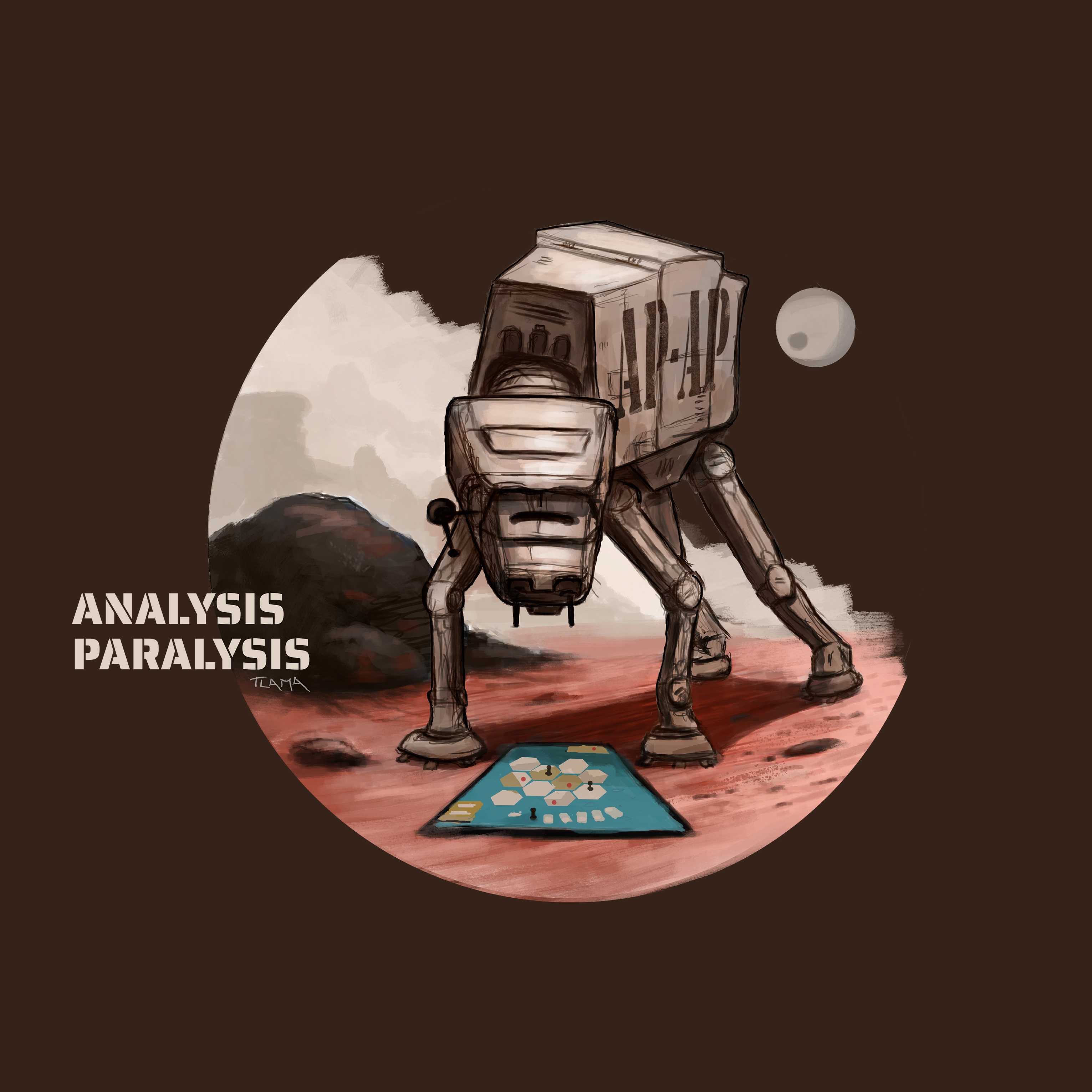 TLAMA games Poškozené - T-shirt "Analysis - Paralysis" (Hnědé, M)