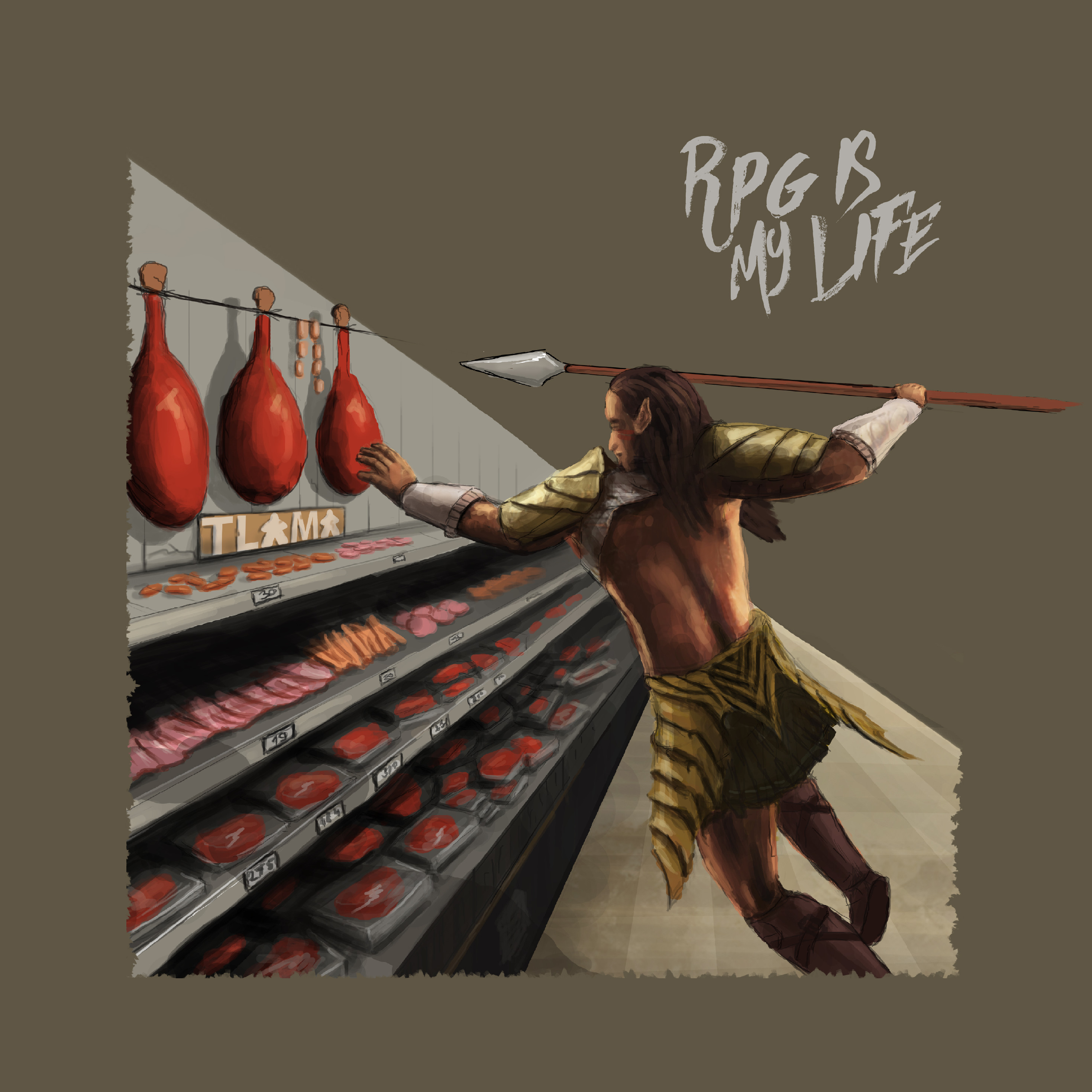TLAMA games Poškozené - T-shirt "RPG is my life" (Hnědá, 2XL)