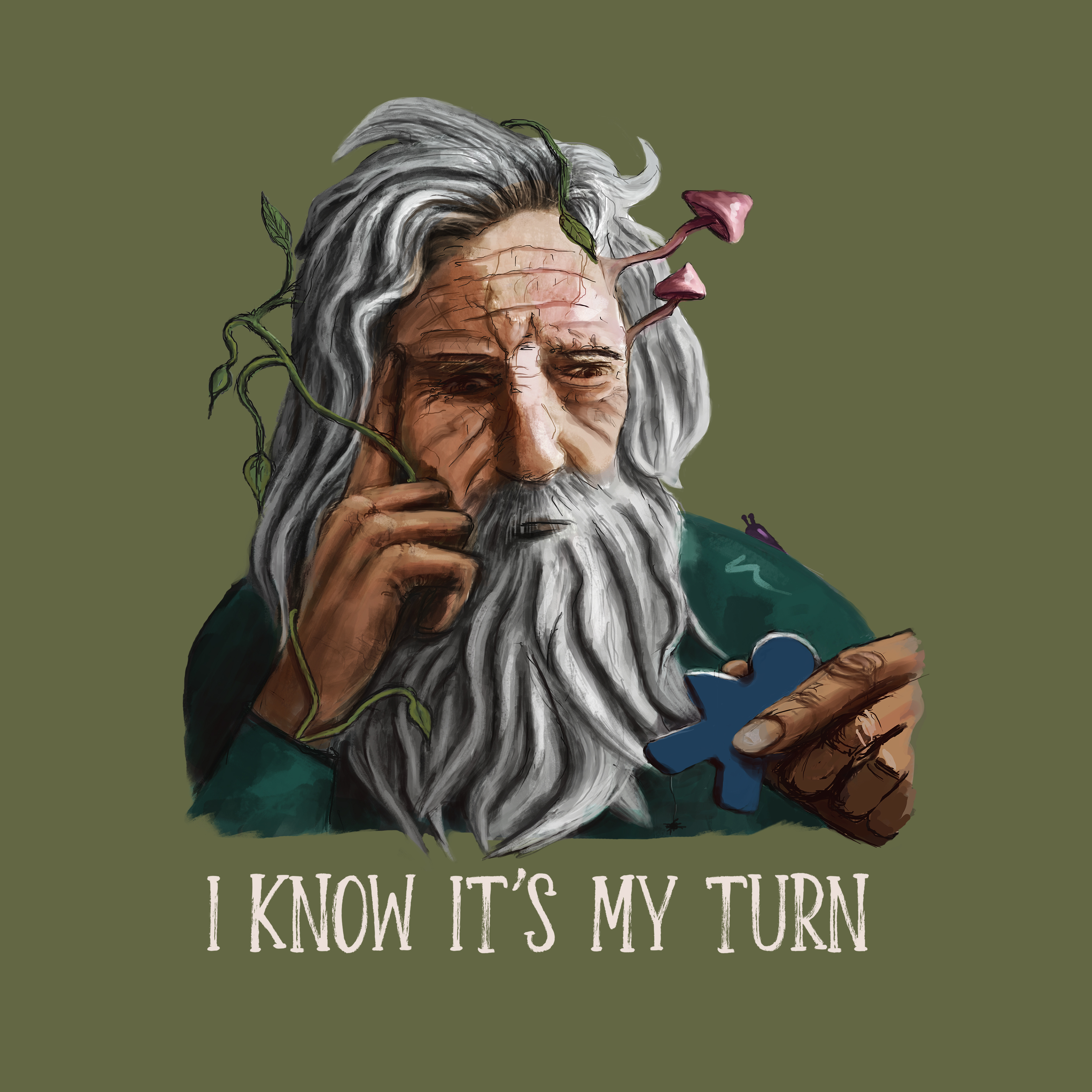 TLAMA games Poškozené - T-shirt "I know it's my turn" (Zelená, 2XL)