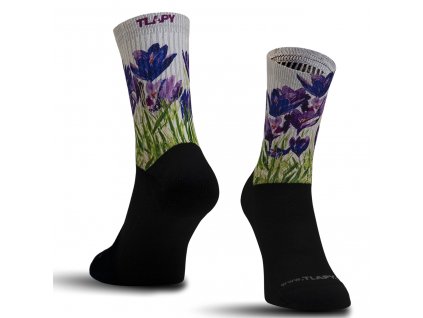 Ponožky, motiv modrofialové krokusy