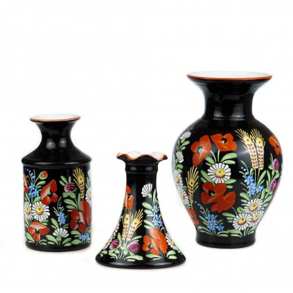 Sada 3 chodských váz, černá chodská keramika