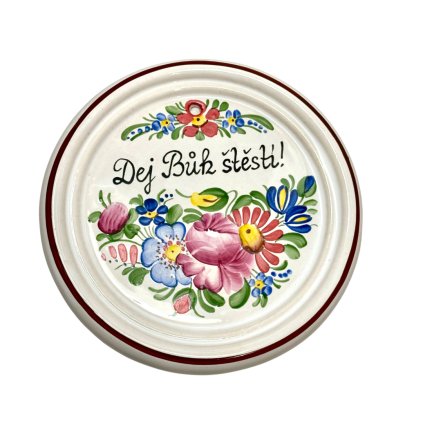 Cedule s nápisem, bílá chodská keramika