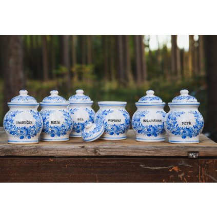 6 dílná sada kořenek, modorá chodská keramika