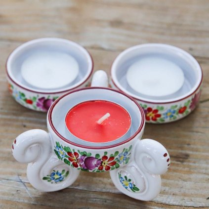 Svícen a dva kalíšky na svíčku, chodská keramika