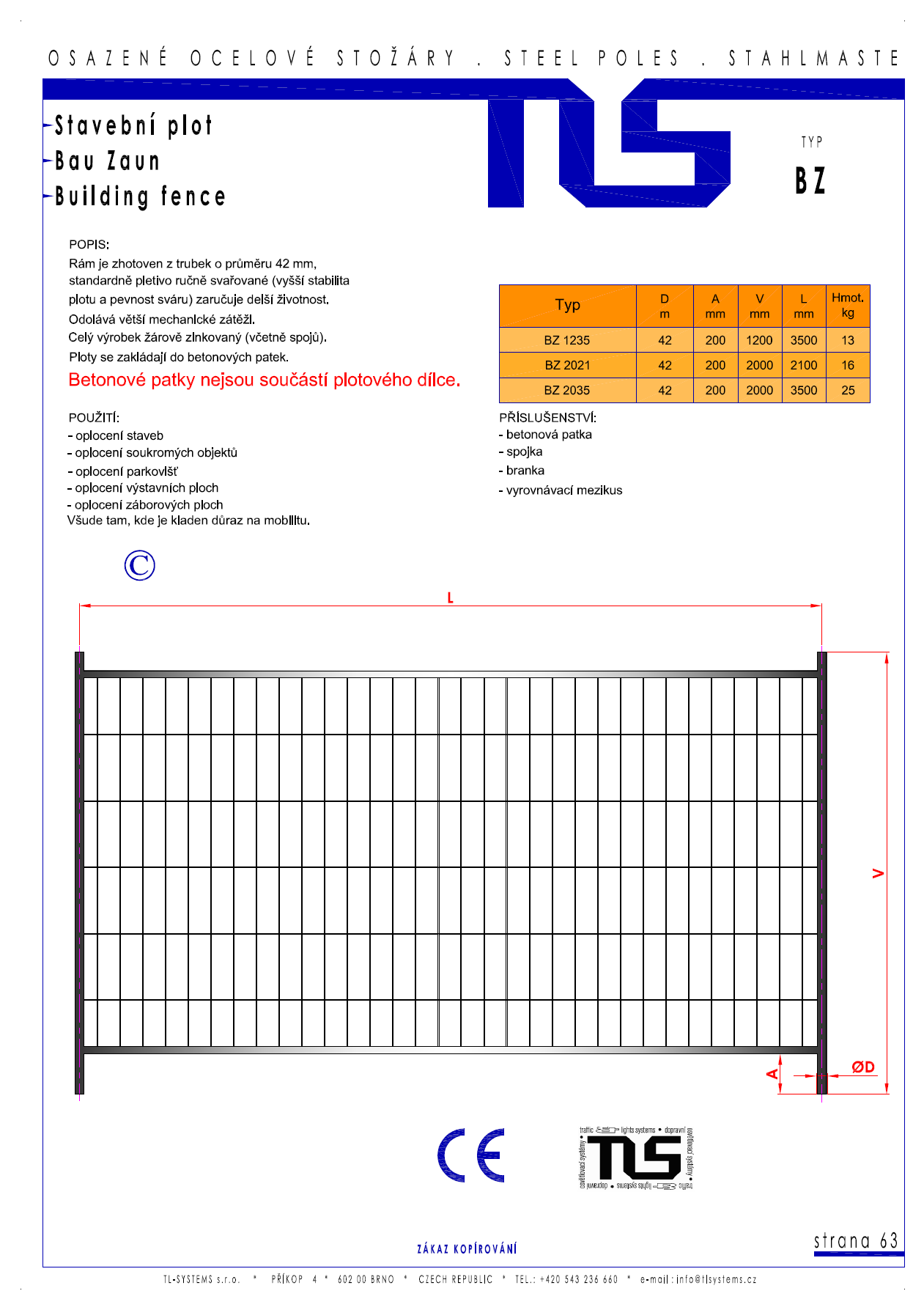 Katalogový list - stavební ploty typu BZ