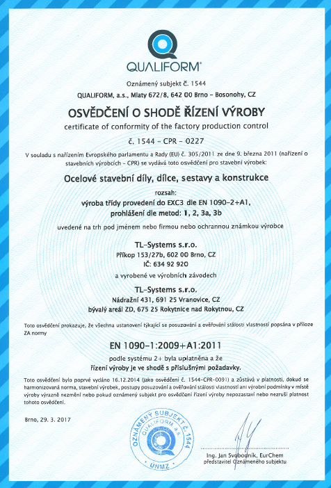 Osvědčení o shodě řízení výroby