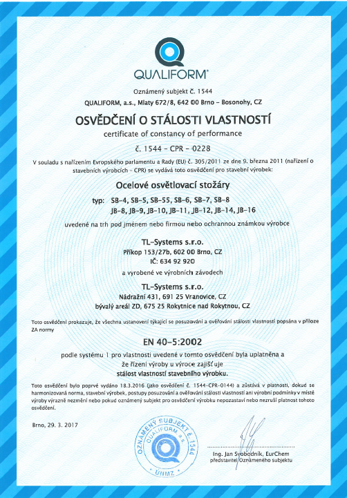 Osvědčení o stálosti vlastností 