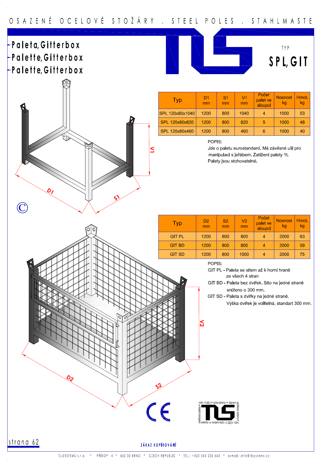 Katalogový list - přepravní palety typu SPL a GIT