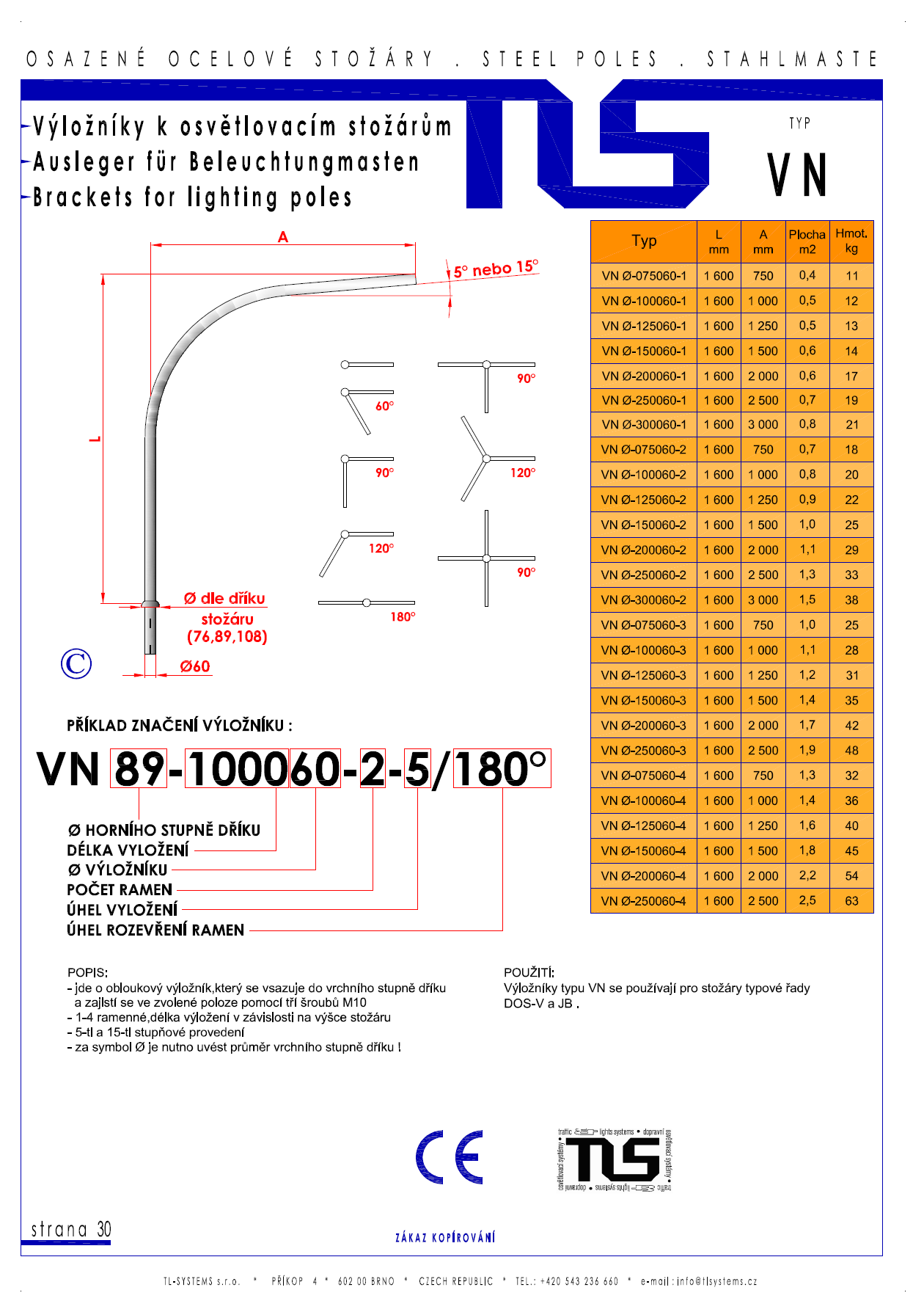 Katalogový list - výložník typu VN