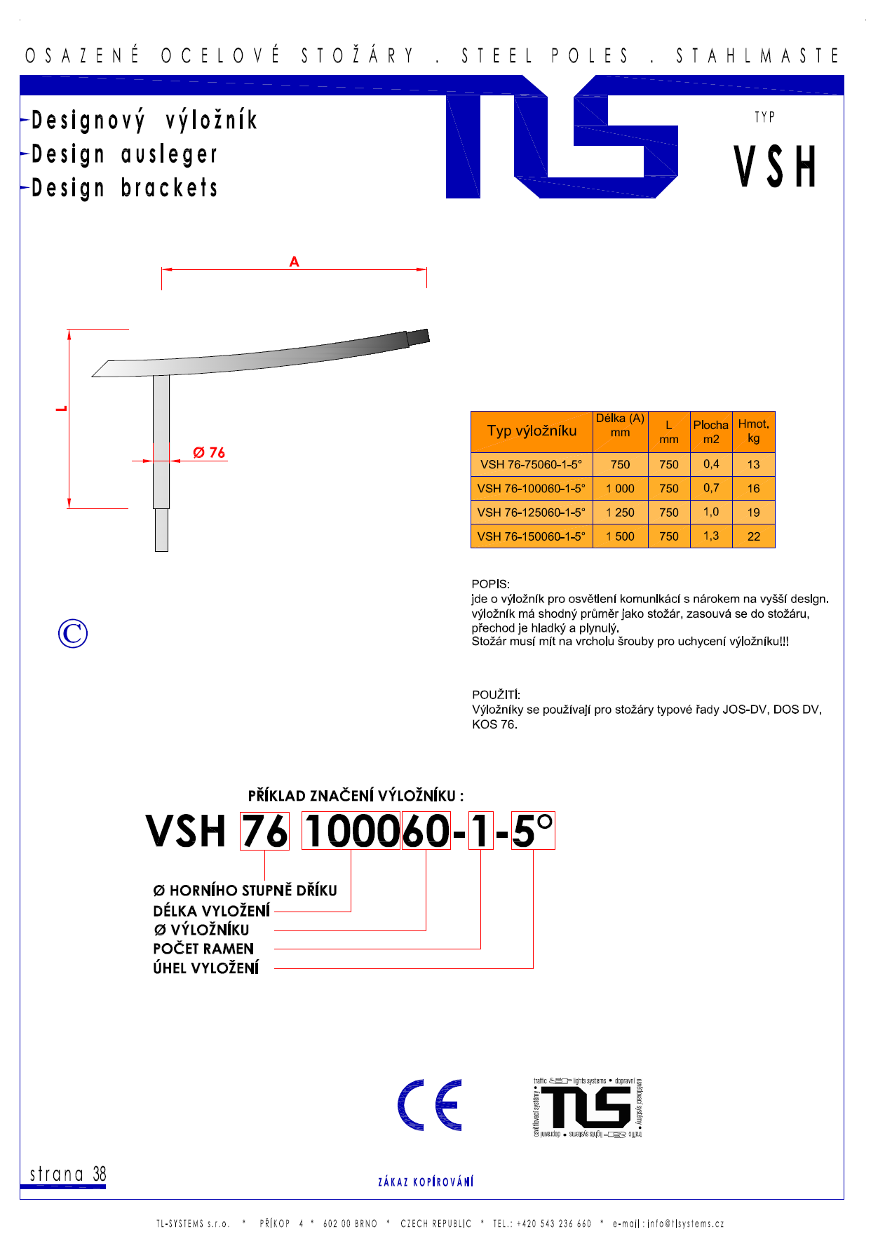 Katalogový list - výložník typu VSH