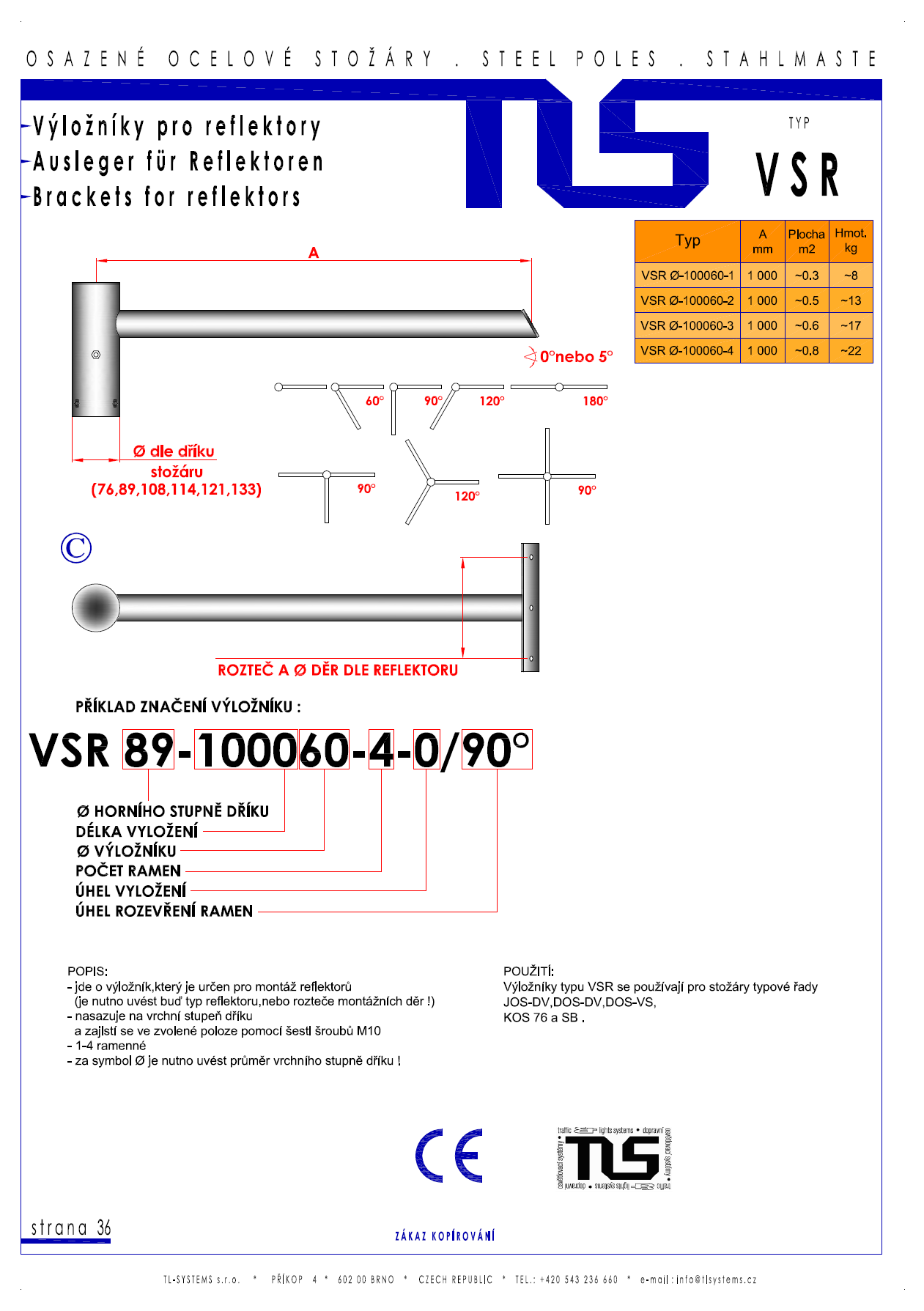 Katalogový list - výložník typu VSR