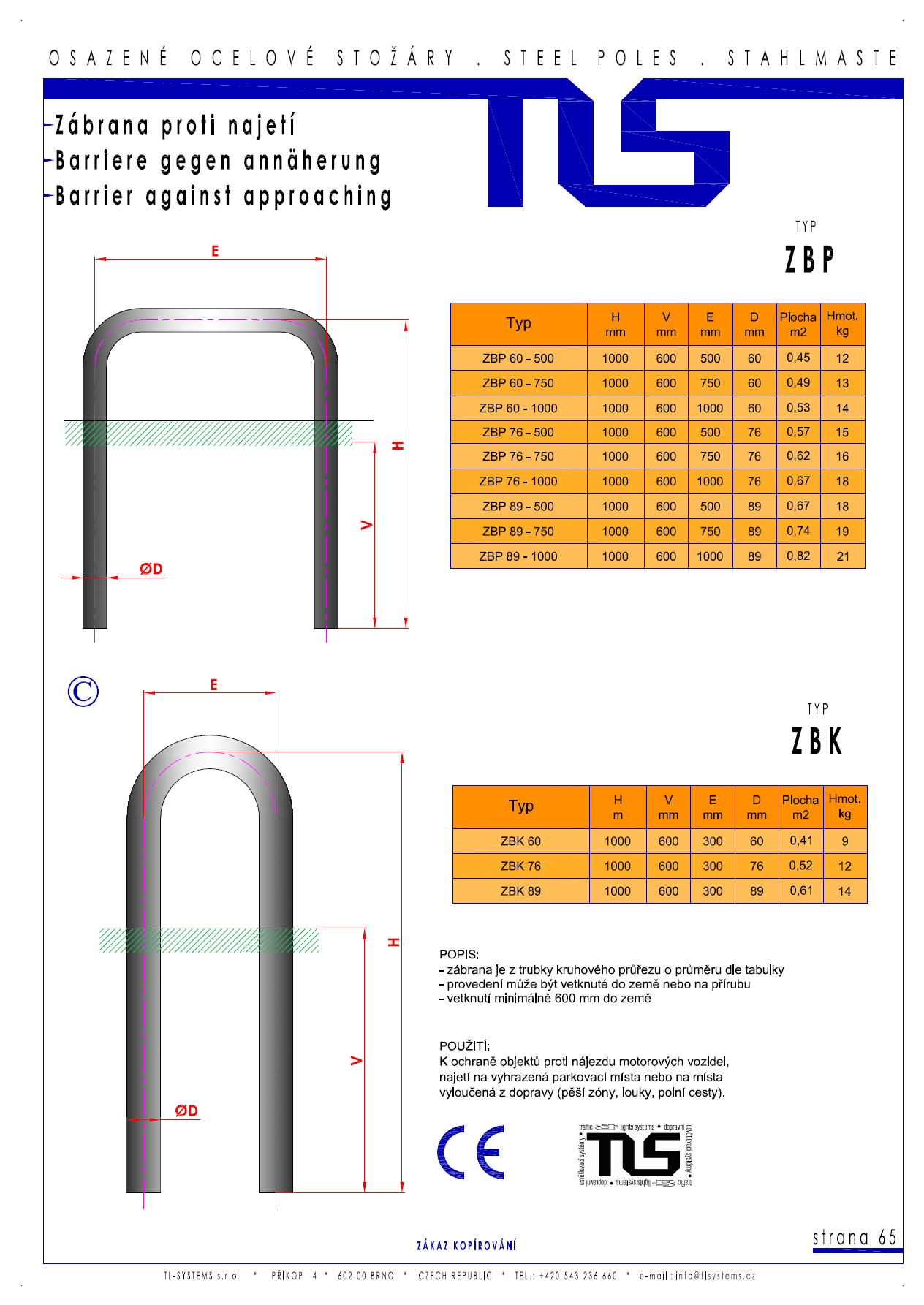 Katalogový list - zábrany proti najetí typu ZBP a ZBK