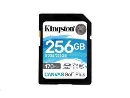 Kingston SDXC karta 256GB Canvas Go! Plus, R:170/W:90MB/s, Class 10, UHS-I, U3, V30