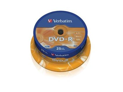 VERBATIM DVD-R AZO 4,7GB- PRINTABLE - 16x, spindle 25 ks - výprodej