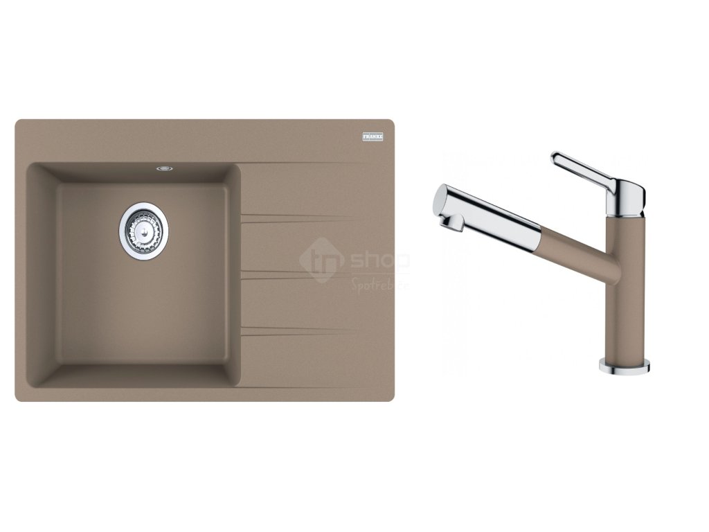 Set Franke (dřez CNG 611-78 TL/2 Kašmír + baterie FC 3055.424 ORBIT Chrom/Kašmír)