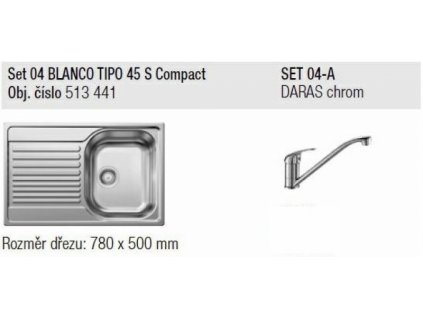 Blanco SET 04-A 23 Tipo 45 S Compact přírodní lesk + Daras chrom