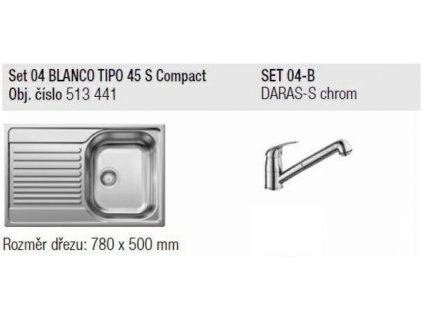 Blanco SET 04-B 23 Tipo 45 S Compact přírodní lesk + Daras -S chrom